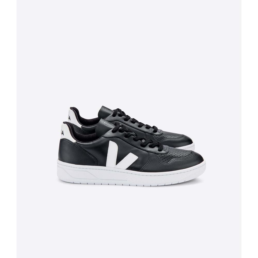 Veja V-10 LEATHER Sneakers Dames Black/White | BE 645KOR